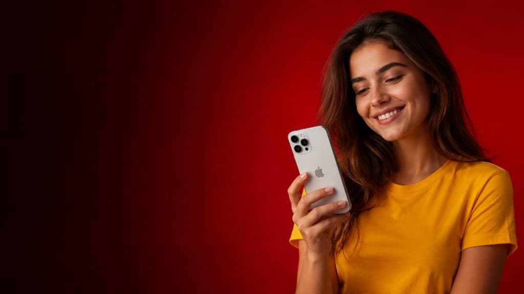 Woman using an iPhone with N2 Mobile